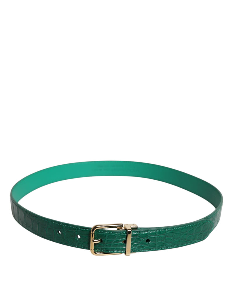 Dolce & Gabbana Ceinture en Cuir Vert avec Boucle Métallique Logo