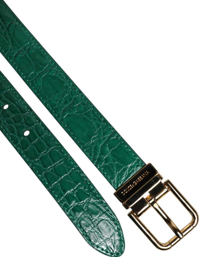 Dolce & Gabbana Ceinture en Cuir Vert avec Boucle Métallique Logo