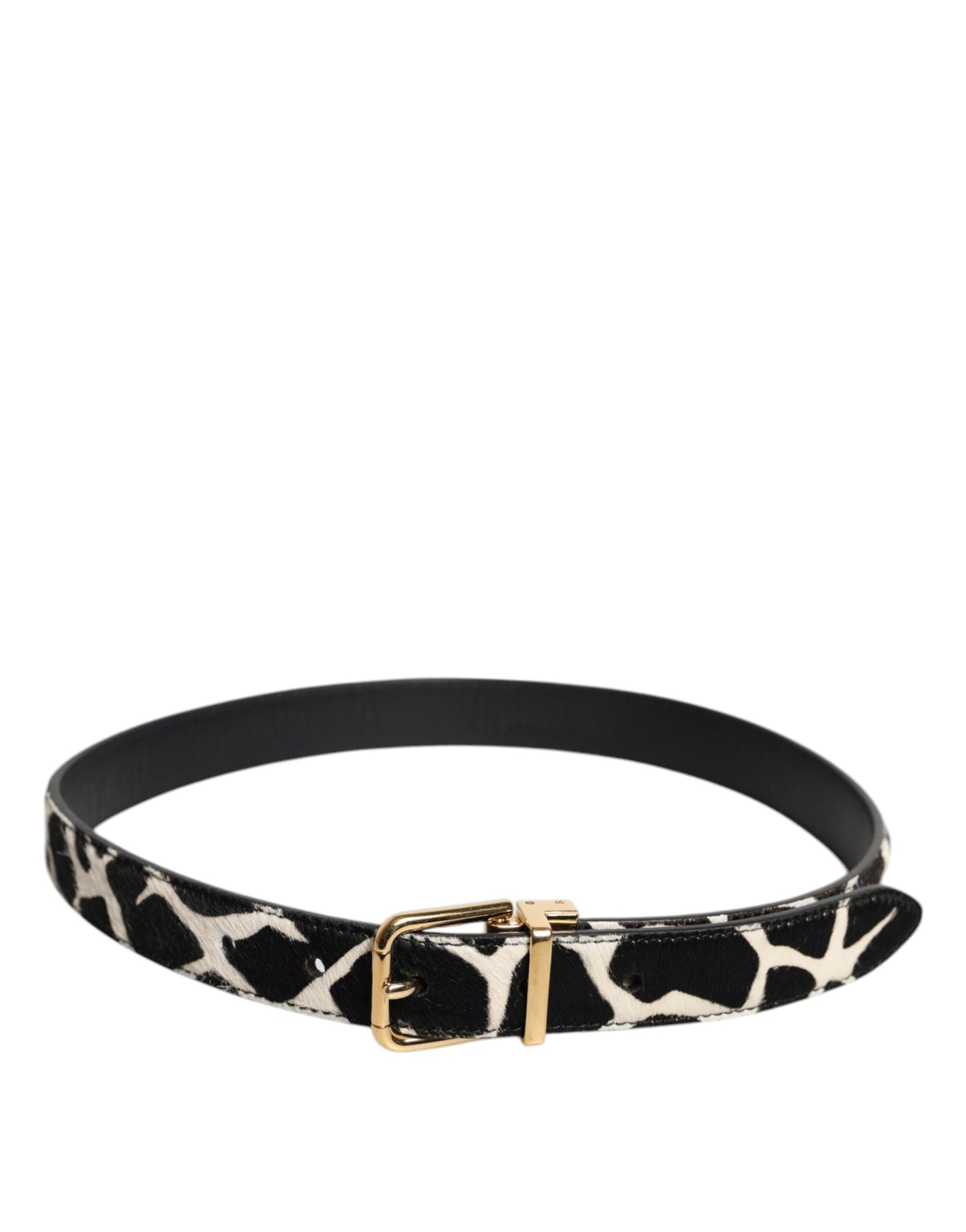 Dolce & Gabbana Bruine Witte Pony Leren Riem met Metalen Gesp
