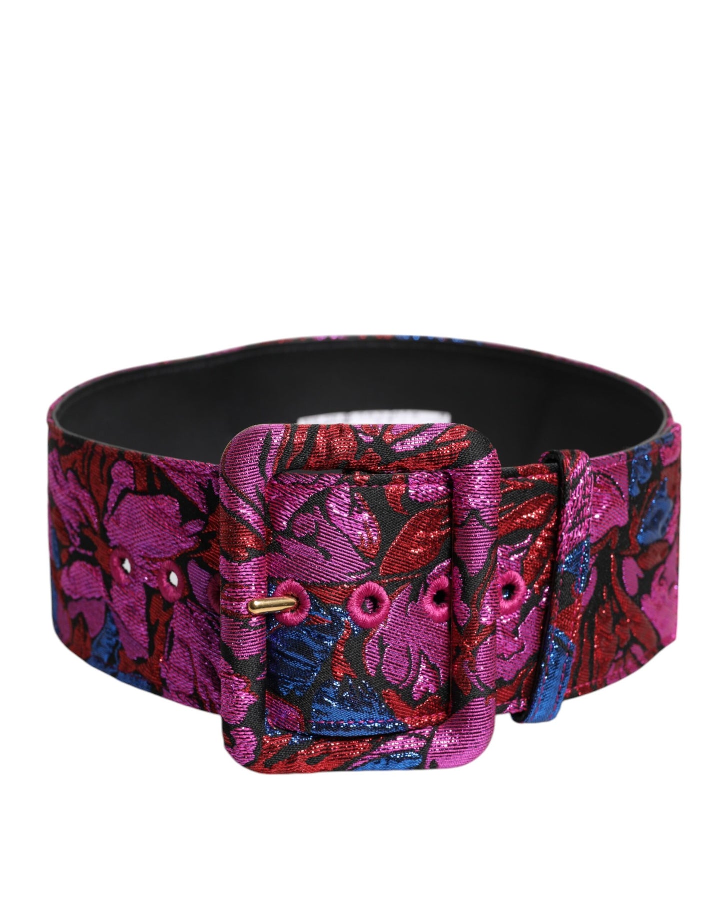Dolce & Gabbana Multicolor Floral Jacquard Lurex Brede Taille Gesp Riem