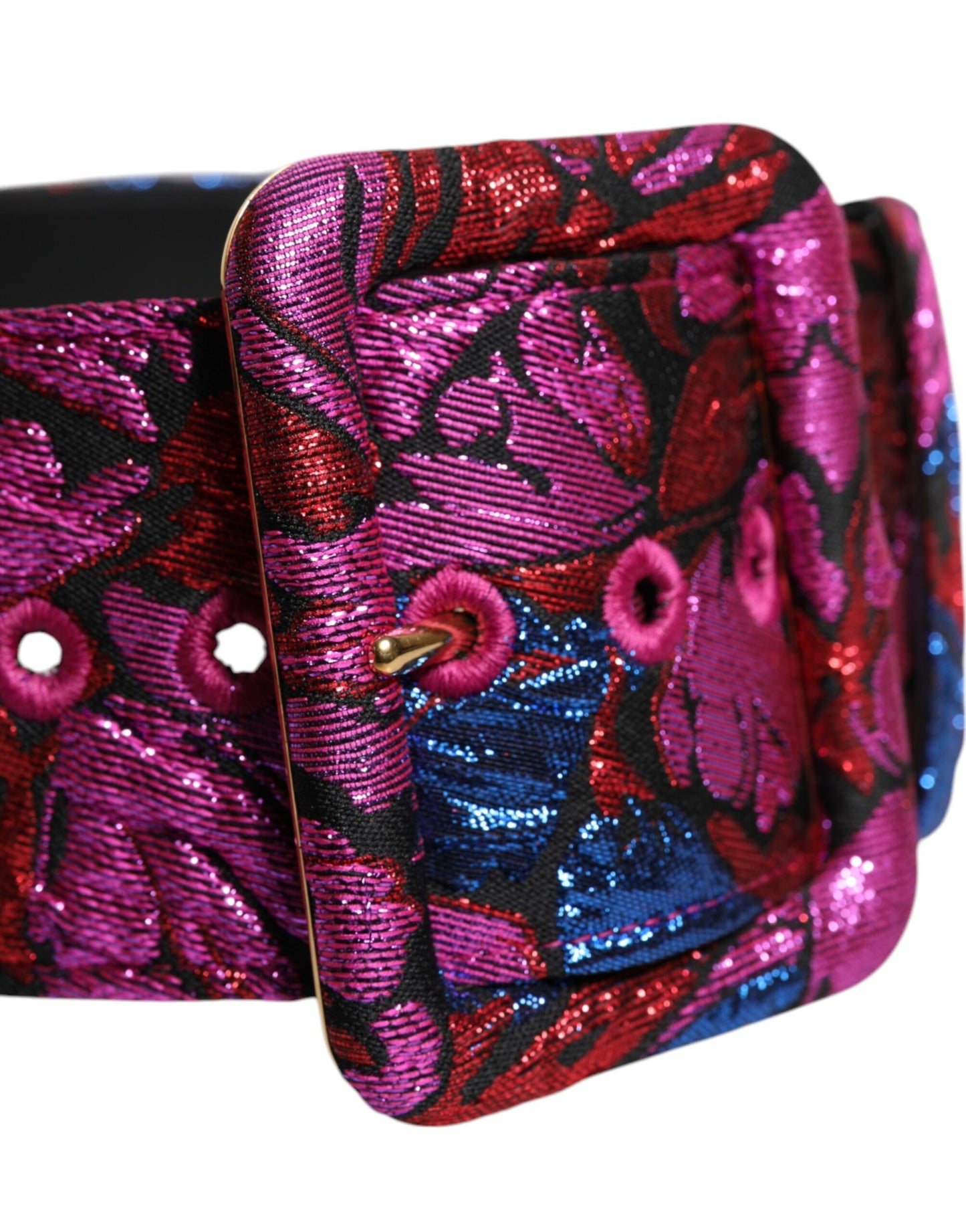 Dolce & Gabbana Multicolor Floral Jacquard Lurex Brede Taille Gesp Riem