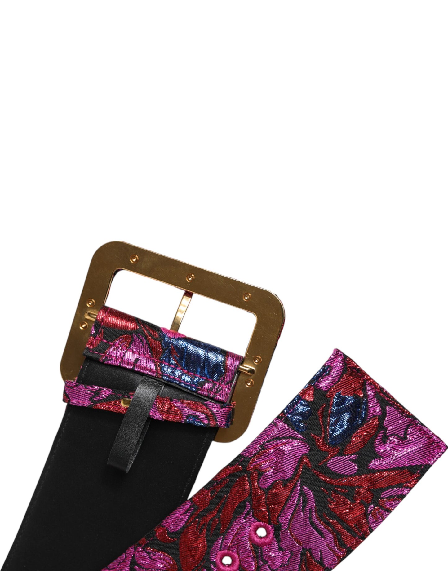 Dolce & Gabbana Multicolor Floral Jacquard Lurex Brede Taille Gesp Riem