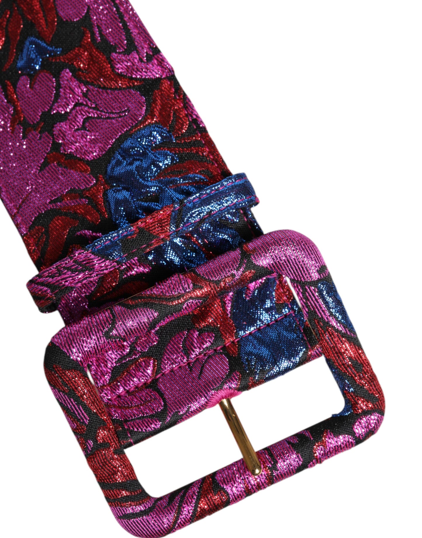 Dolce & Gabbana Multicolor Floral Jacquard Lurex Brede Taille Gesp Riem