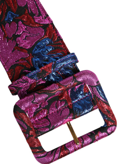 Dolce & Gabbana Multicolor Floral Jacquard Lurex Brede Taille Gesp Riem