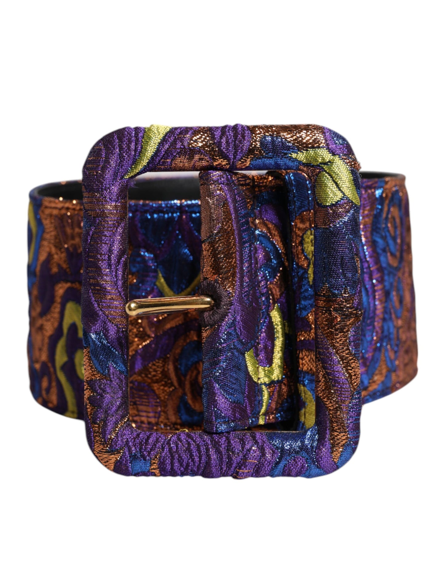 Dolce & Gabbana Multicolor Floral Jacquard Lurex Brede Taille Gesp Riem