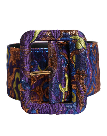 Dolce & Gabbana Multicolor Floral Jacquard Lurex Brede Taille Gesp Riem