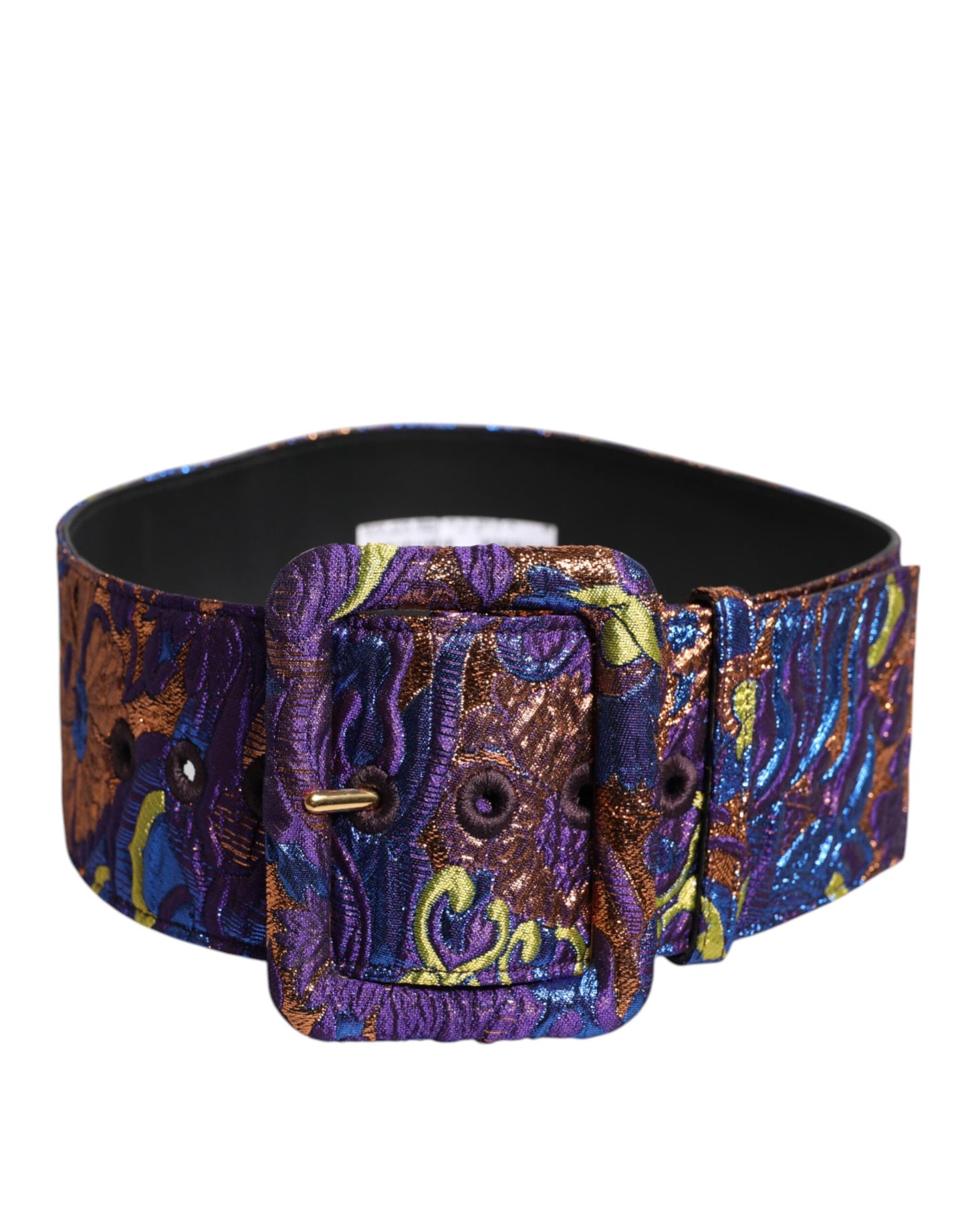 Dolce & Gabbana Multicolor Floral Jacquard Lurex Brede Taille Gesp Riem