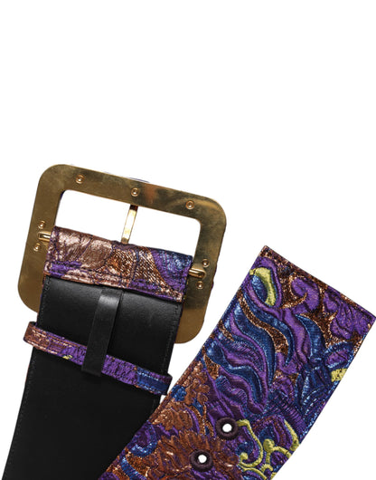 Dolce & Gabbana Multicolor Floral Jacquard Lurex Brede Taille Gesp Riem