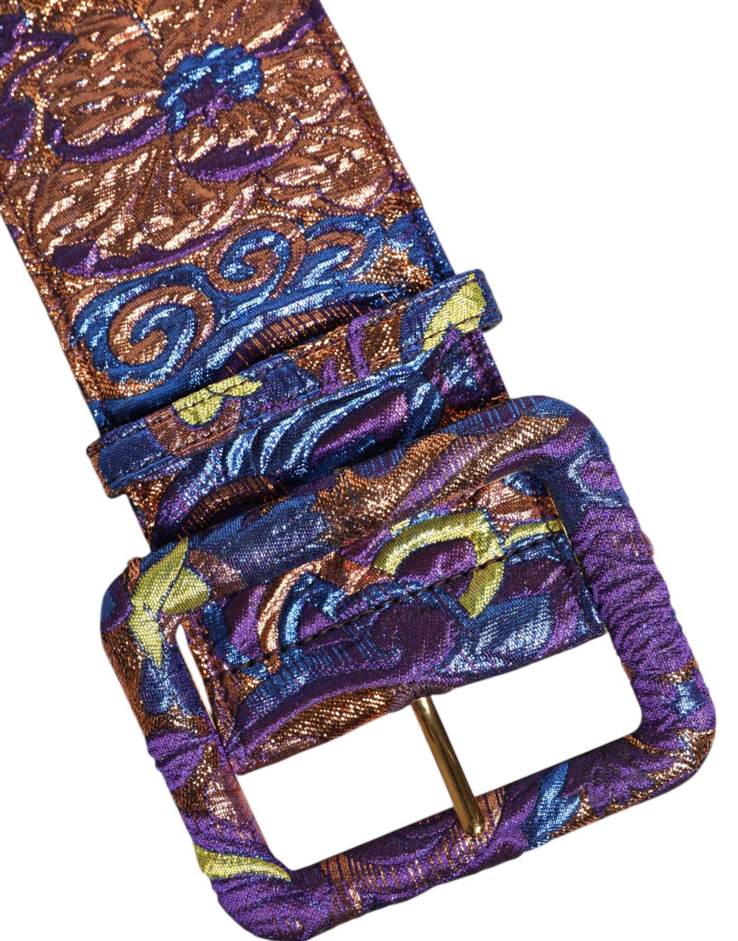 Dolce & Gabbana Multicolor Floral Jacquard Lurex Brede Taille Gesp Riem
