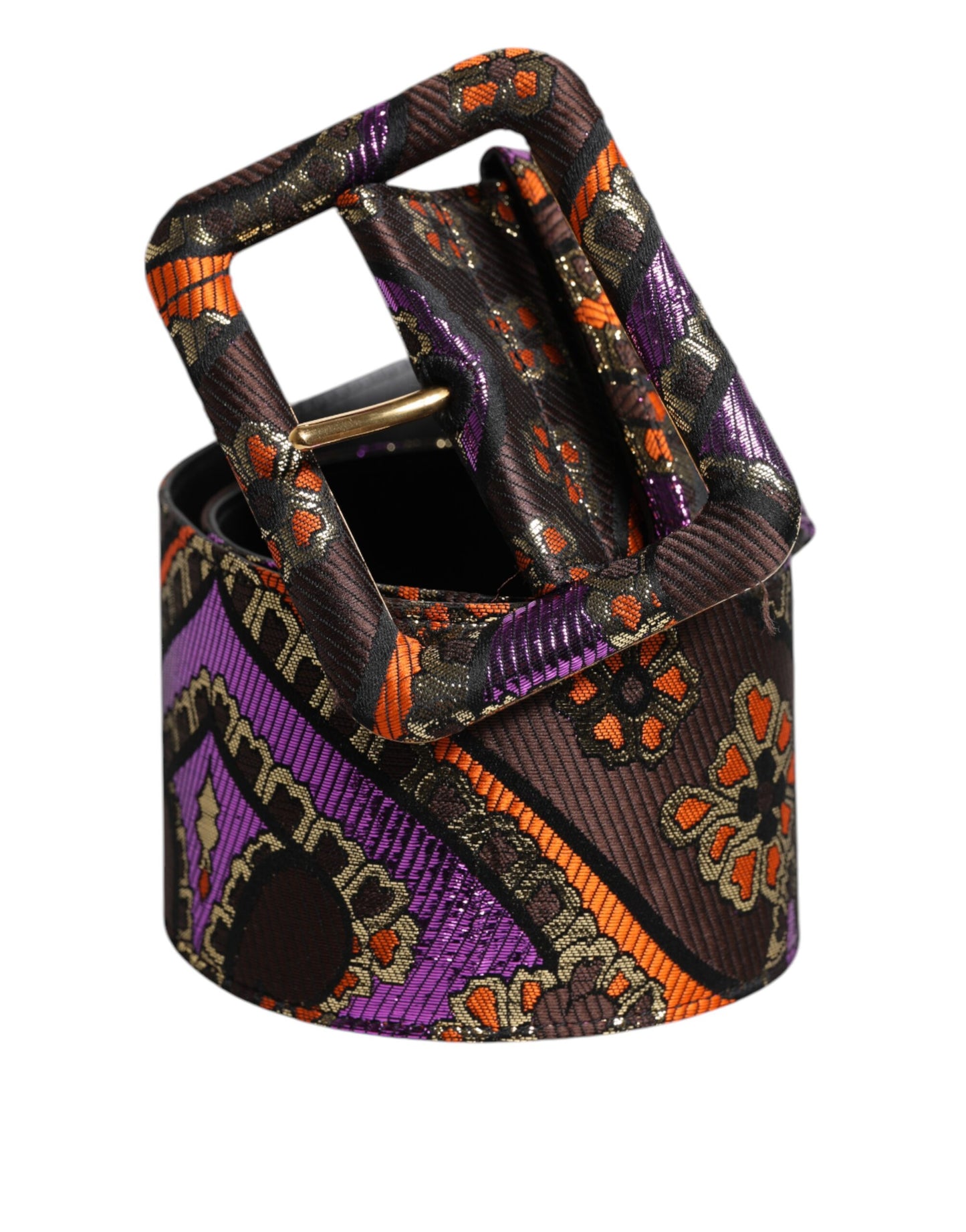 Dolce & Gabbana Multicolor Floral Jacquard Lurex Brede Taille Gesp Riem
