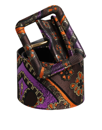 Dolce & Gabbana Multicolor Floral Jacquard Lurex Brede Taille Gesp Riem