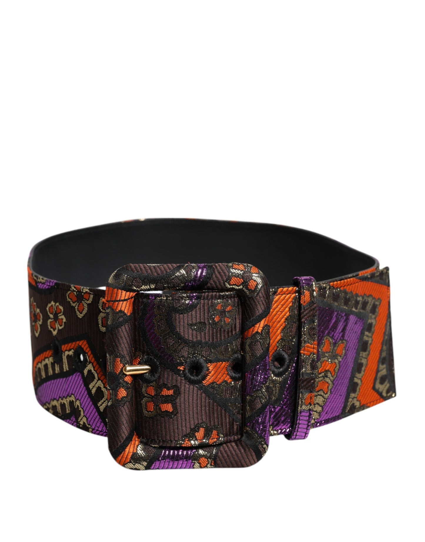 Dolce & Gabbana Multicolor Floral Jacquard Lurex Brede Taille Gesp Riem