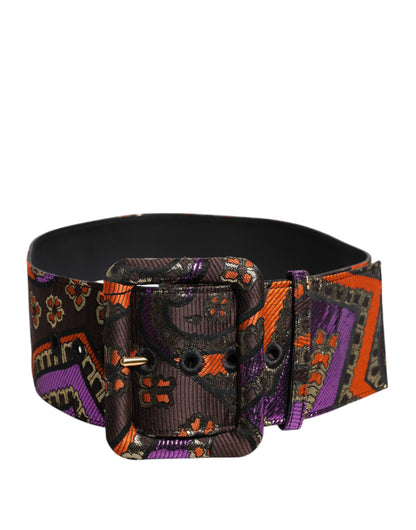 Dolce & Gabbana Multicolor Floral Jacquard Lurex Brede Taille Gesp Riem