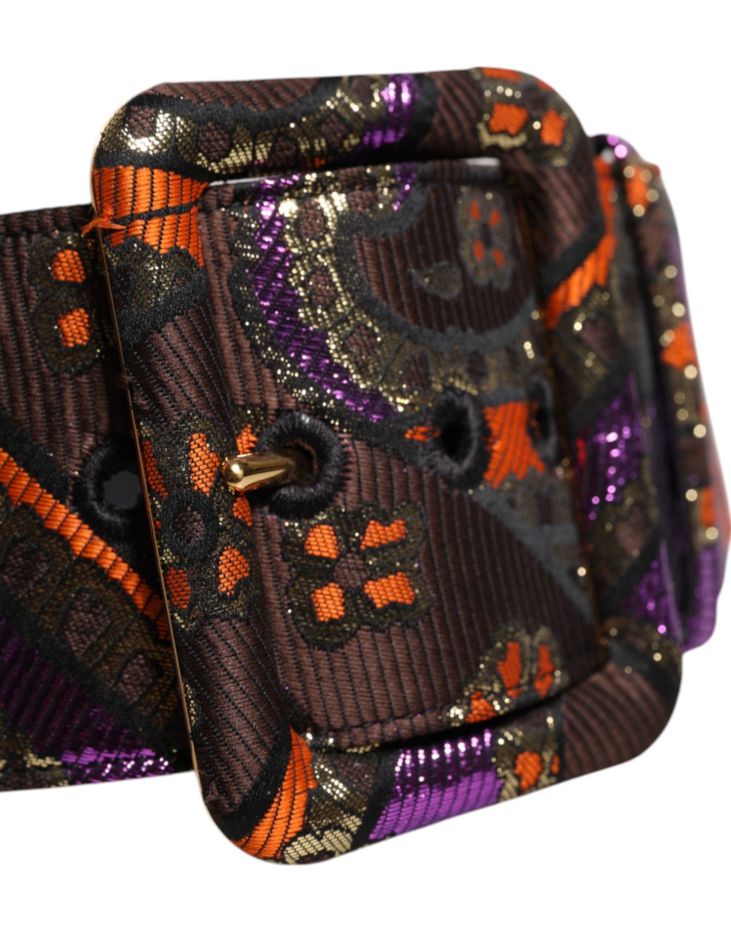 Dolce & Gabbana Multicolor Floral Jacquard Lurex Brede Taille Gesp Riem