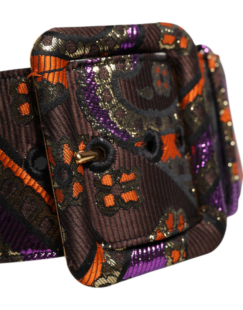 Dolce & Gabbana Multicolor Floral Jacquard Lurex Wide Waist Buckle Belt