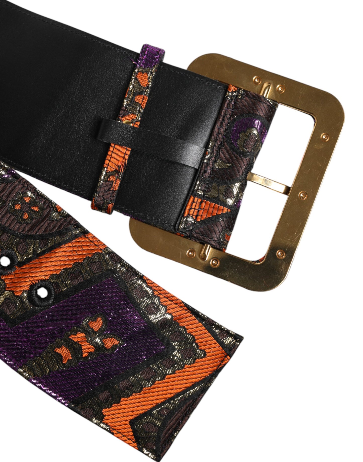 Dolce & Gabbana Multicolor Floral Jacquard Lurex Brede Taille Gesp Riem