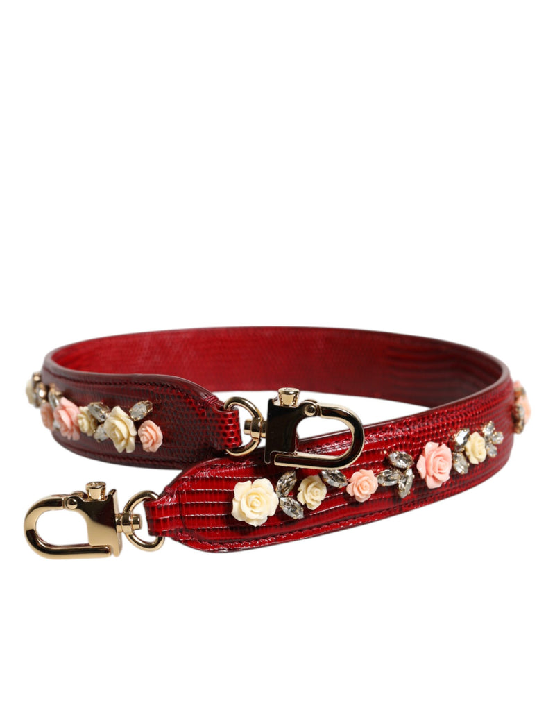 Dolce & Gabbana Red Leather Floral Embellished Shoulder Strap