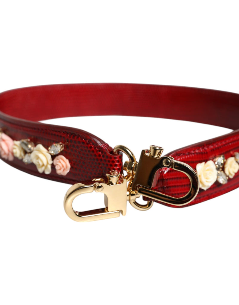 Dolce & Gabbana Red Leather Floral Embellished Shoulder Strap