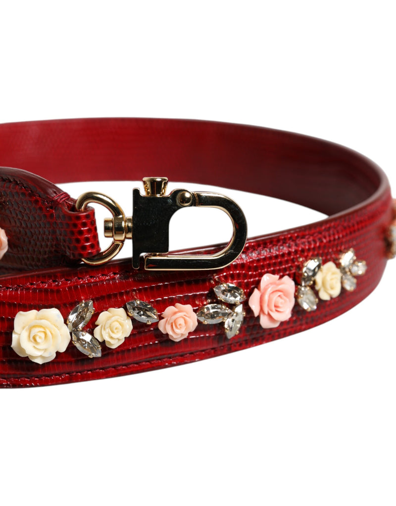 Dolce & Gabbana Red Leather Floral Embellished Shoulder Strap