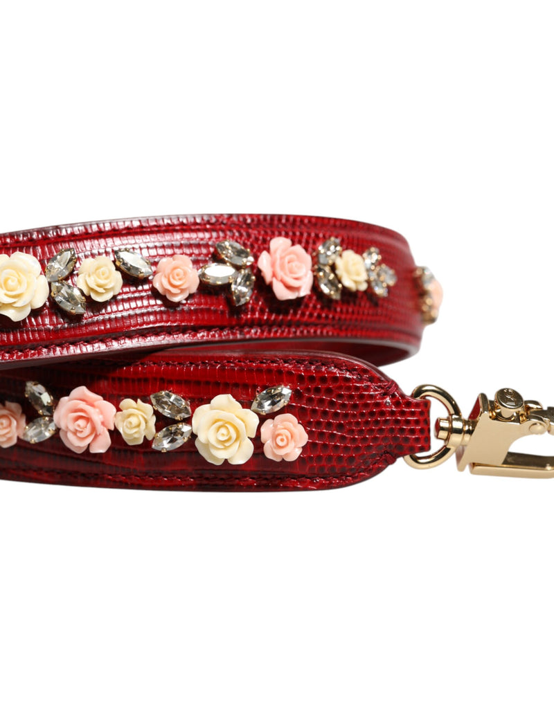 Dolce & Gabbana Red Leather Floral Embellished Shoulder Strap