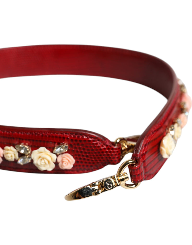 Dolce & Gabbana Red Leather Floral Embellished Shoulder Strap
