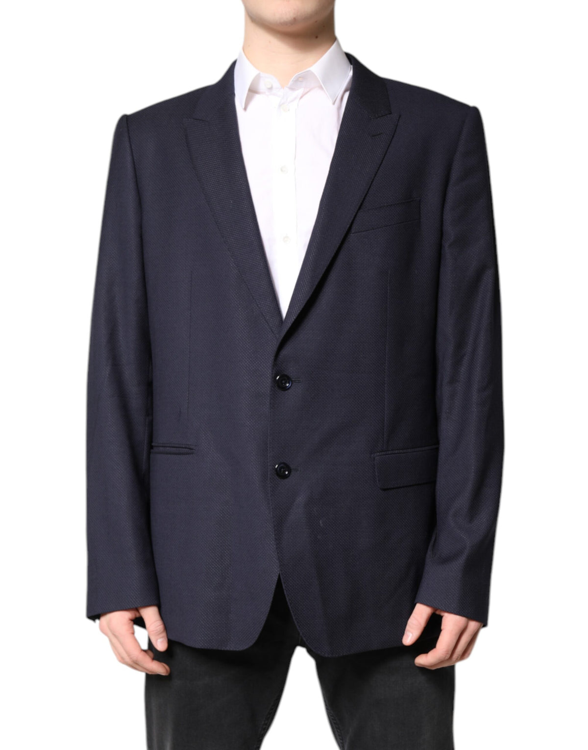 Dolce &amp; Gabbana, costume-blazer noir en laine, à simple boutonnage.