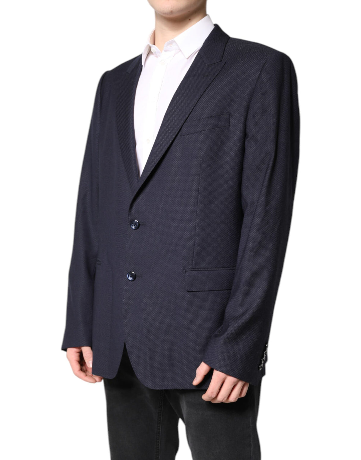 Dolce &amp; Gabbana, costume-blazer noir en laine, à simple boutonnage.