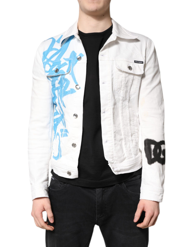 Veste en jean stretch en coton blanc à graffitis Dolce & Gabbana