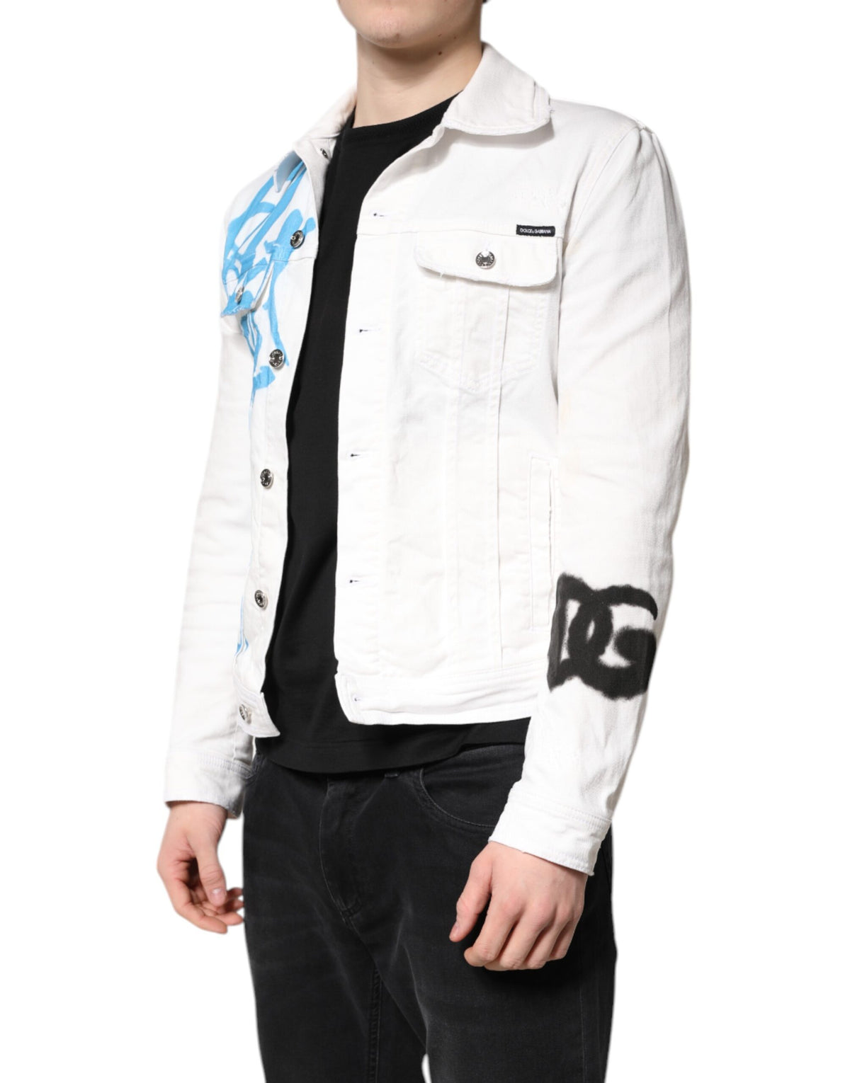 Veste en jean stretch en coton blanc à graffitis Dolce & Gabbana