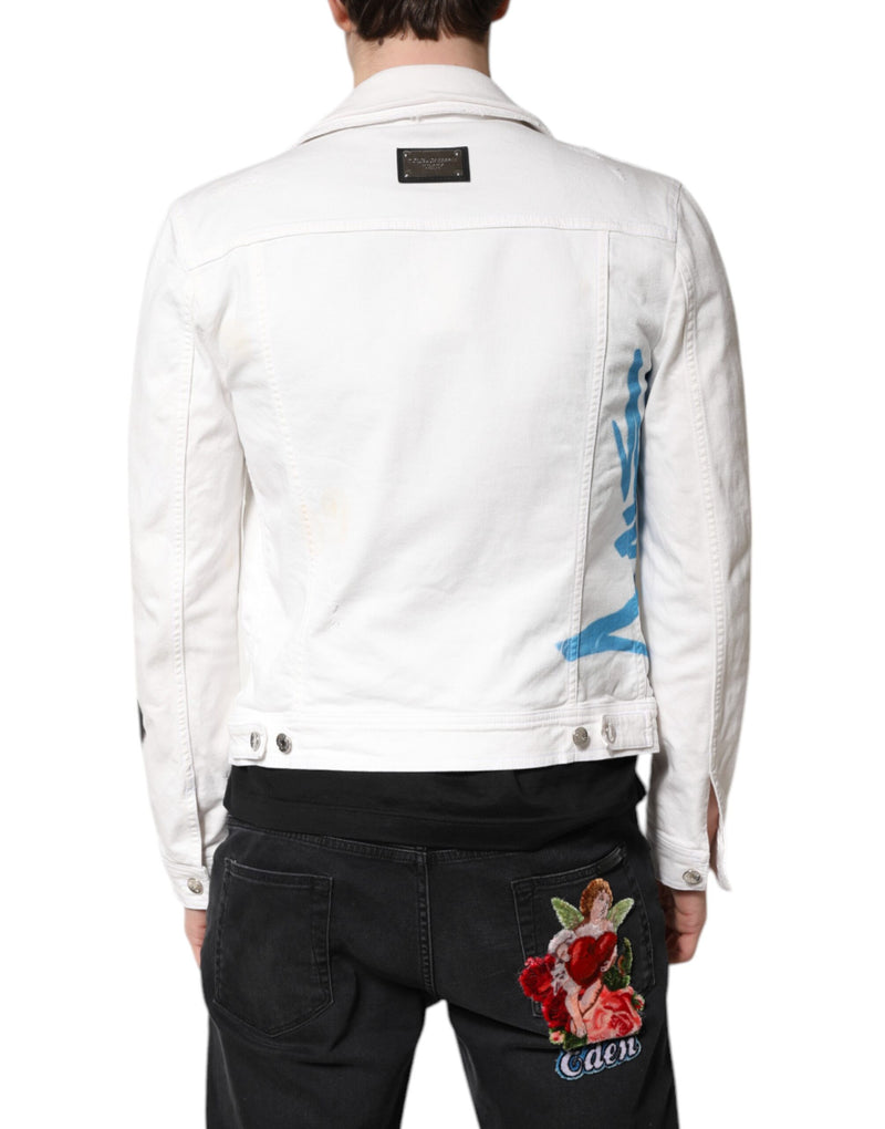 Veste en jean stretch en coton blanc à graffitis Dolce & Gabbana