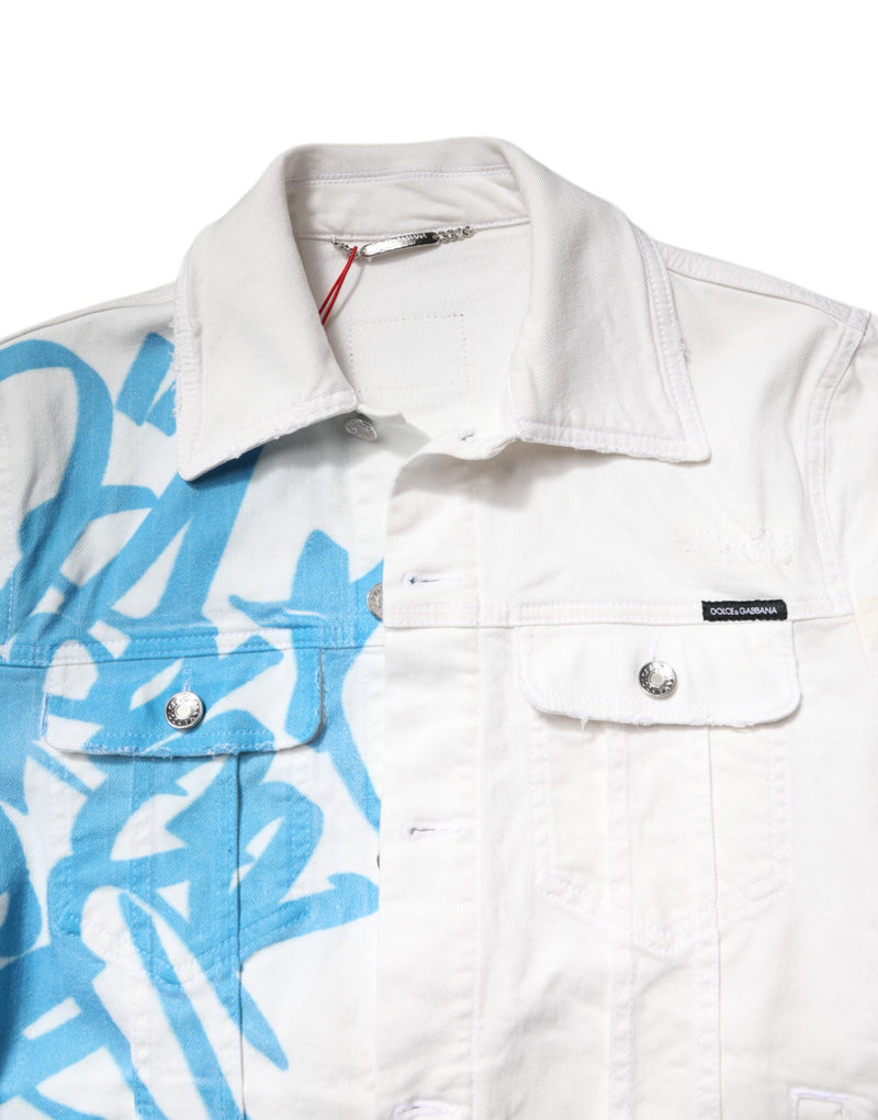 Veste en jean stretch en coton blanc à graffitis Dolce & Gabbana