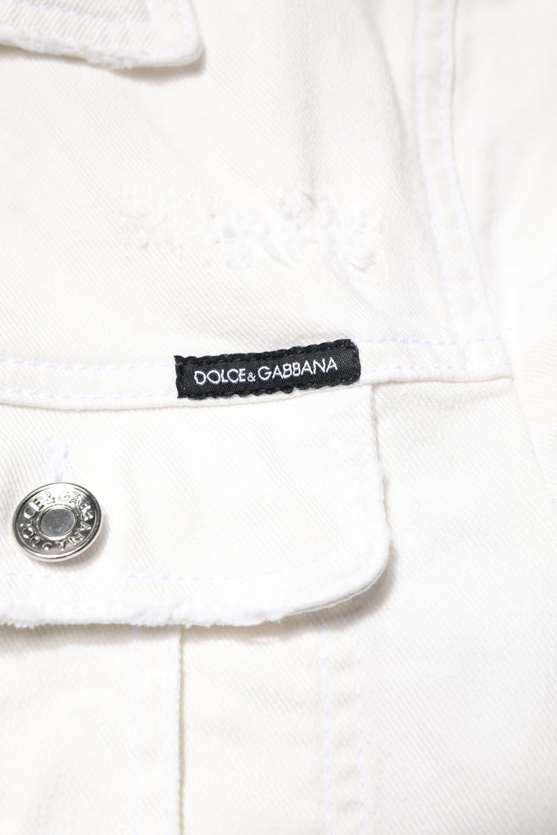 Veste en jean stretch en coton blanc à graffitis Dolce & Gabbana