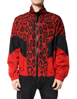 Veste bomber à fermeture éclair en nylon léopard rouge de Dolce & Gabbana