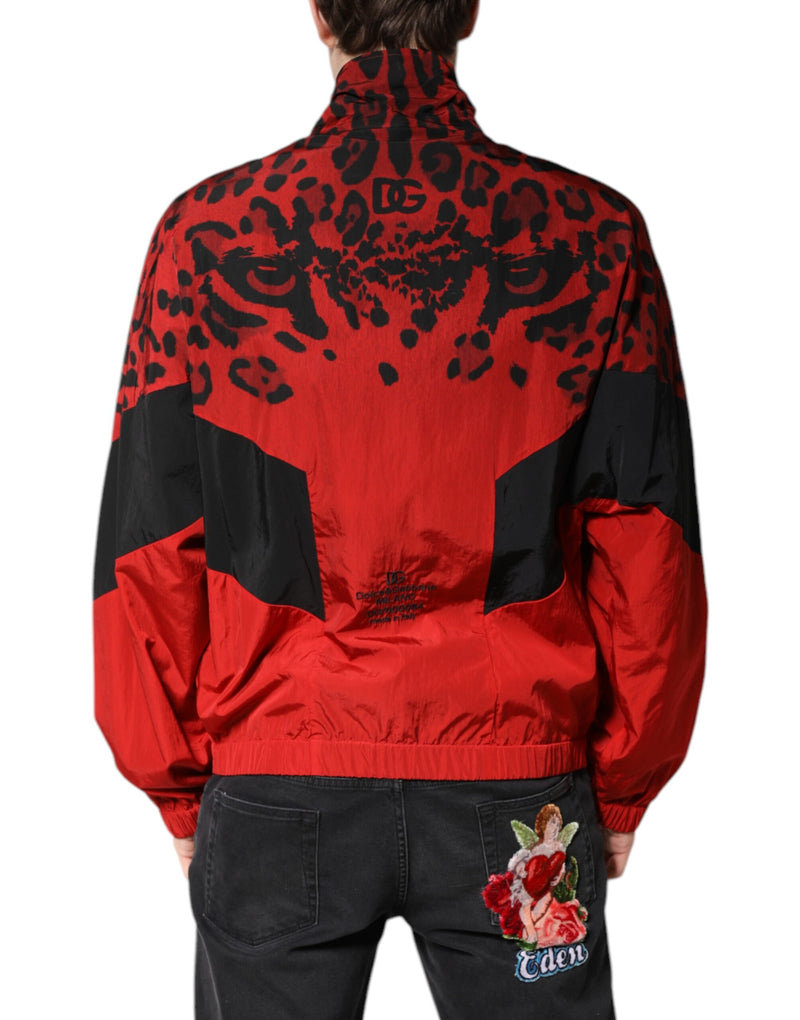 Veste bomber à fermeture éclair en nylon léopard rouge de Dolce & Gabbana