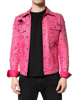 Veste en jean en coton rose, ornements de cristaux, Dolce & Gabbana