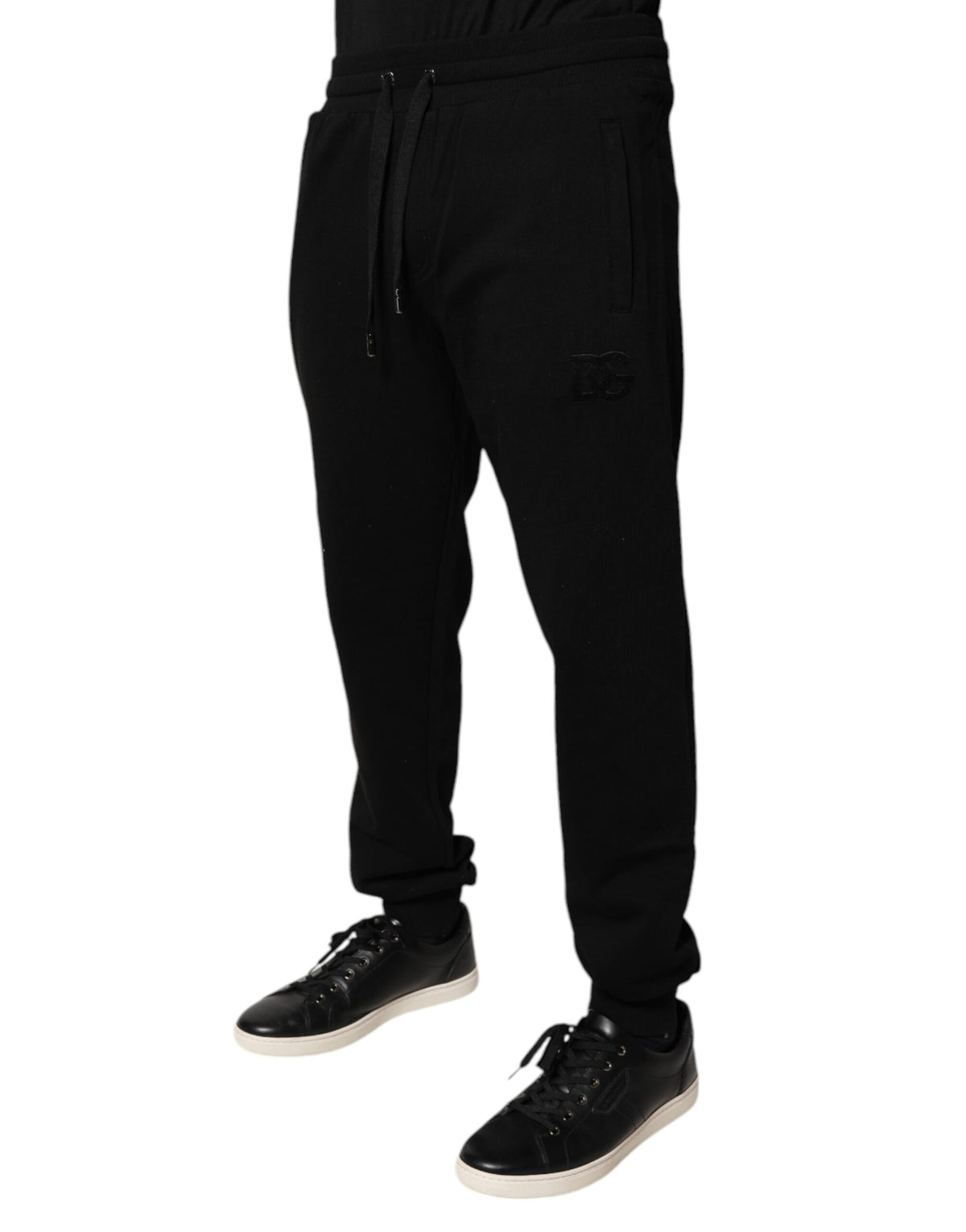 Pantalon de jogging en coton noir taille mi-hauteur Dolce &amp; Gabbana