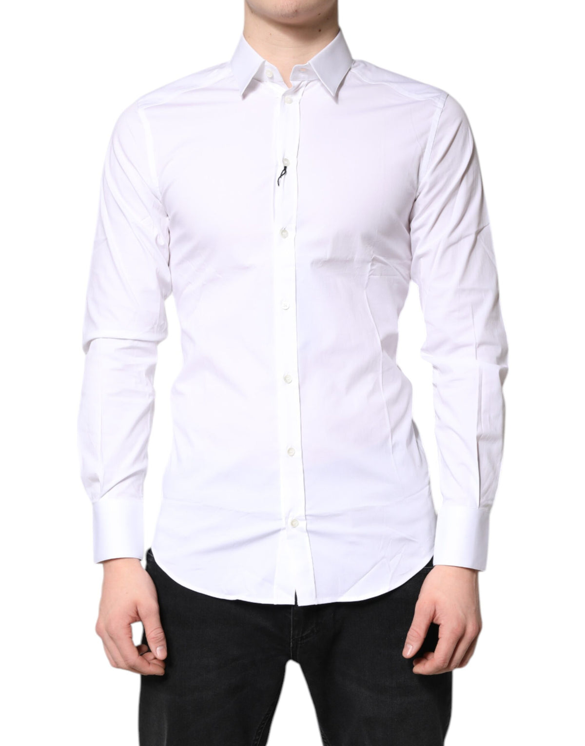 Chemise habillée dorée en coton extensible blanc Dolce &amp; Gabbana