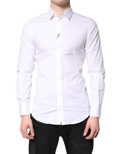 Chemise habillée dorée en coton extensible blanc Dolce &amp; Gabbana
