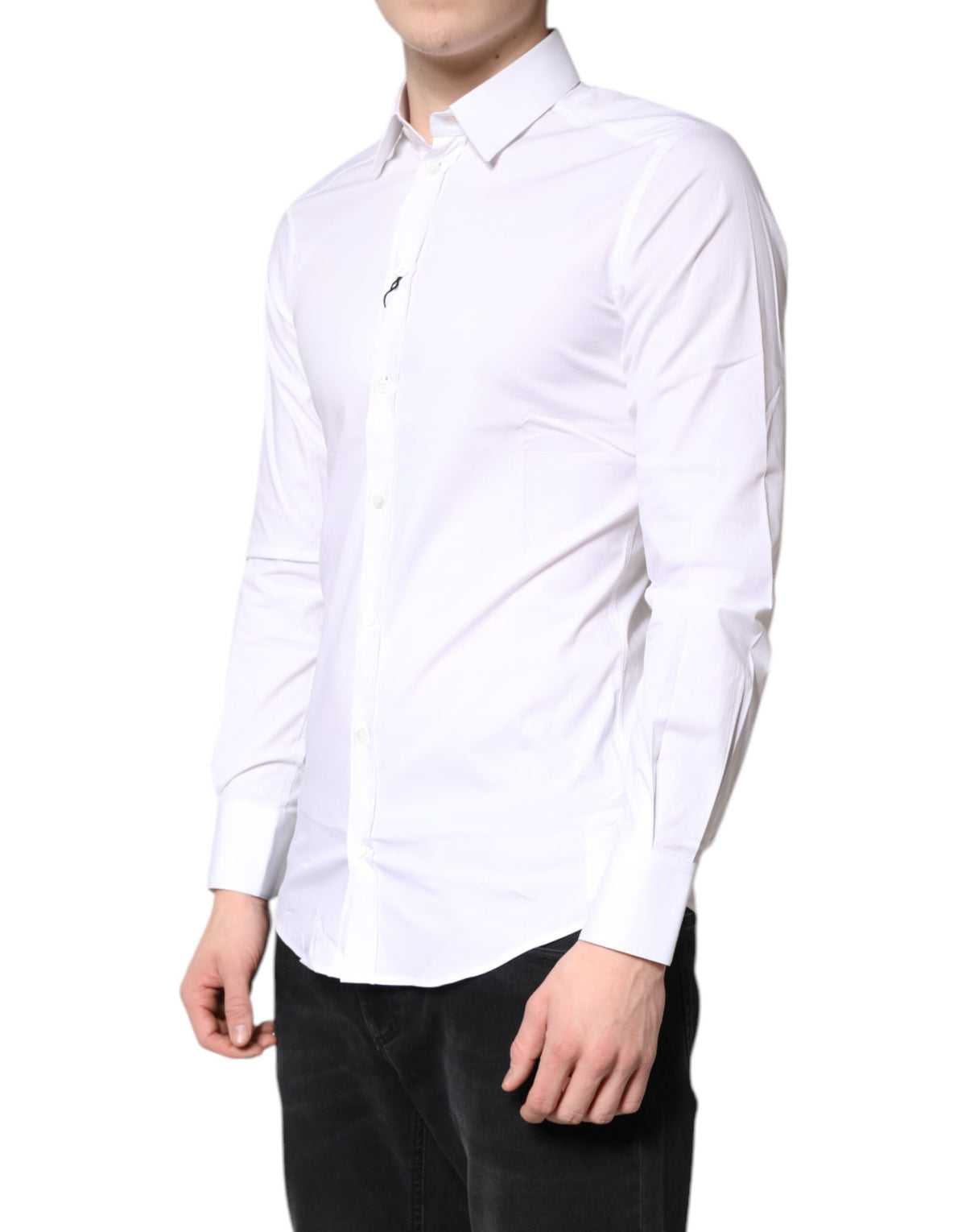 Chemise habillée dorée en coton extensible blanc Dolce &amp; Gabbana