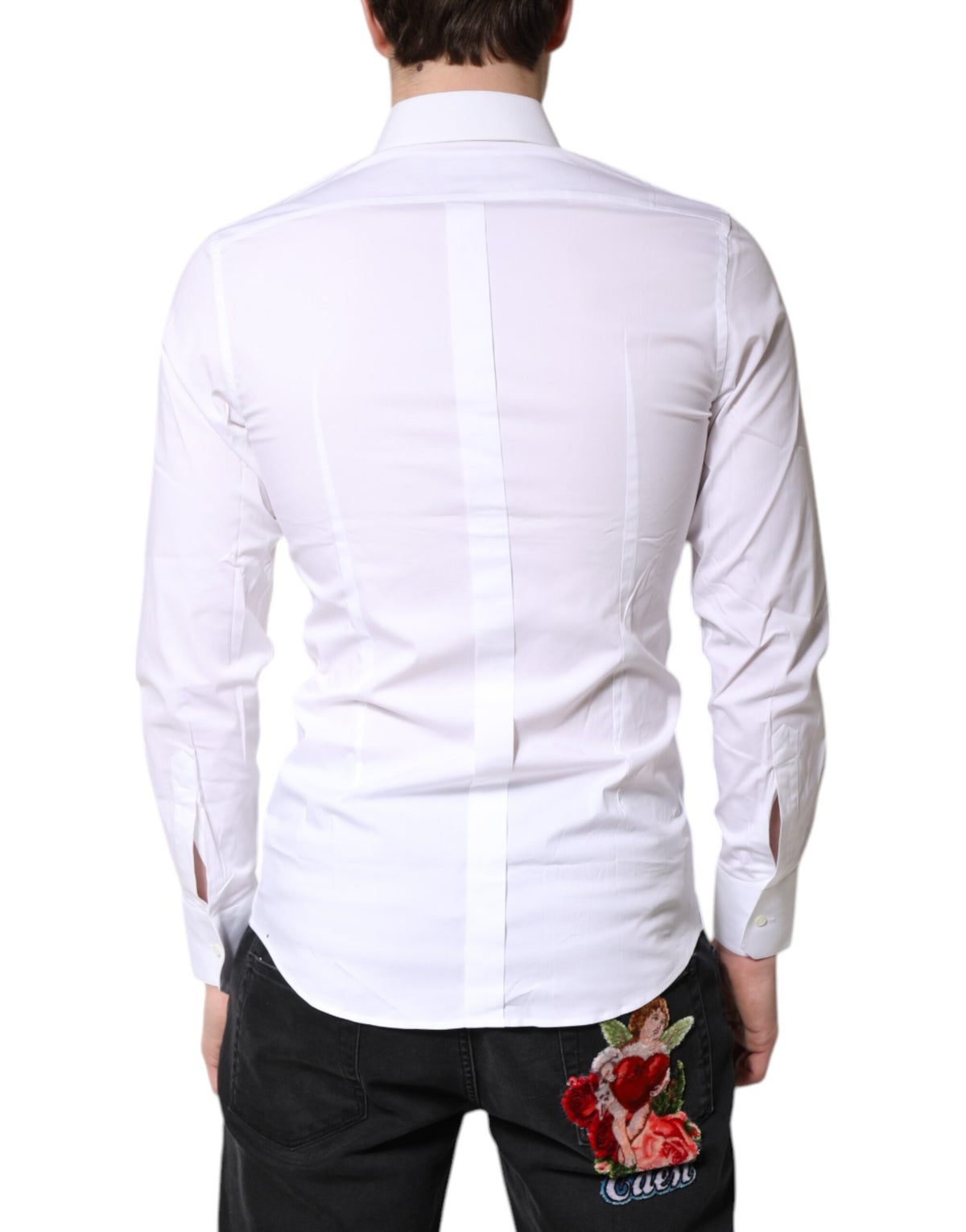 Chemise habillée dorée en coton extensible blanc Dolce &amp; Gabbana