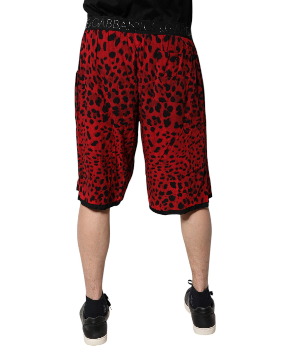 Shorts Bermuda en viscose à imprimé léopard rouge de Dolce &amp; Gabbana