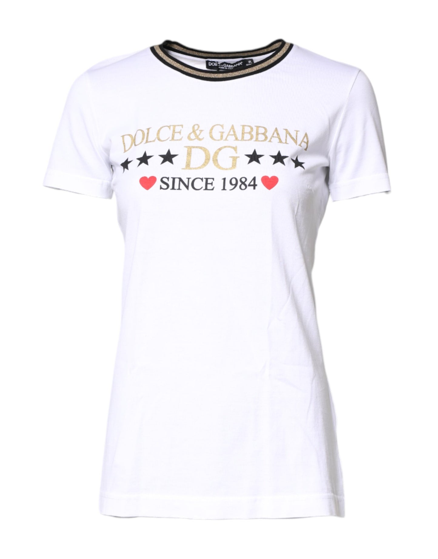 T-shirt en coton à col rond blanc avec imprimé graphique de Dolce & Gabbana