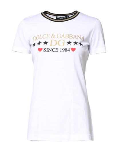 T-shirt en coton à col rond blanc avec imprimé graphique de Dolce & Gabbana