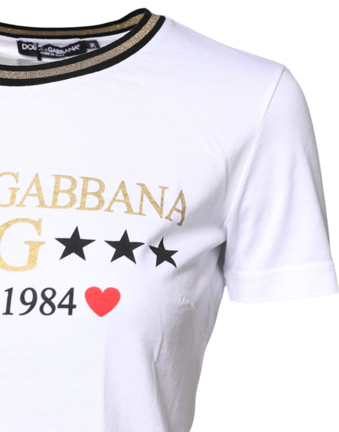 T-shirt en coton à col rond blanc avec imprimé graphique de Dolce & Gabbana