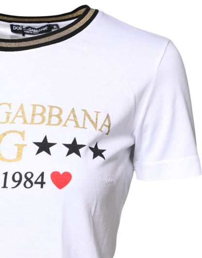 T-shirt en coton à col rond blanc avec imprimé graphique de Dolce & Gabbana