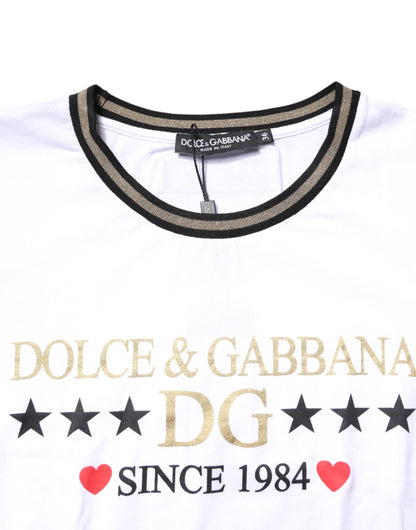 T-shirt en coton à col rond blanc avec imprimé graphique de Dolce & Gabbana