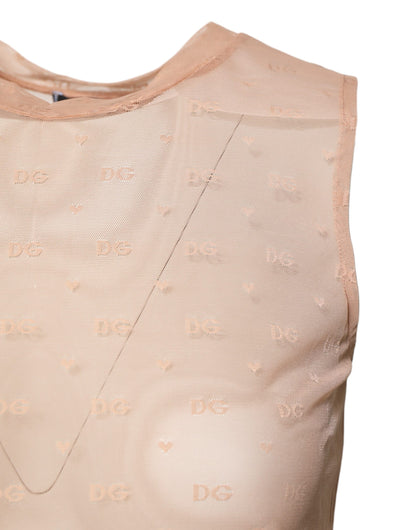 Dolce & Gabbana Beige Nylon Tanktop met Logo en Monogram, Zonder Mouwen