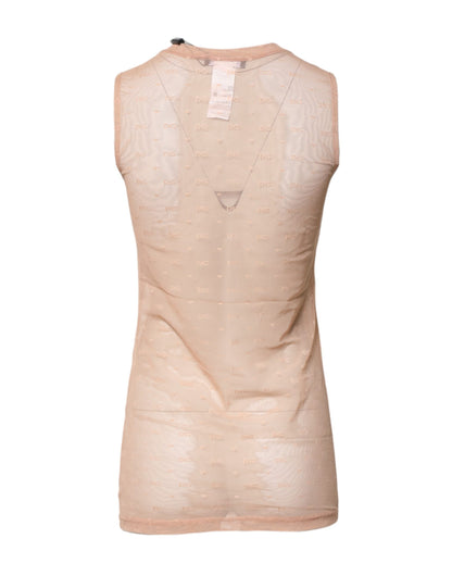 Dolce & Gabbana Beige Nylon Tanktop met Logo en Monogram, Zonder Mouwen