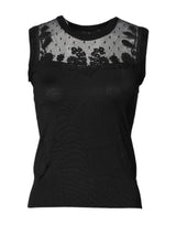 Dolce & Gabbana Black Lace Sheer Crew Neck Sleeveless Top