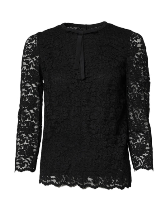 Dolce & Gabbana Zwarte Kant Crew Neck Top met Lange Mouwen